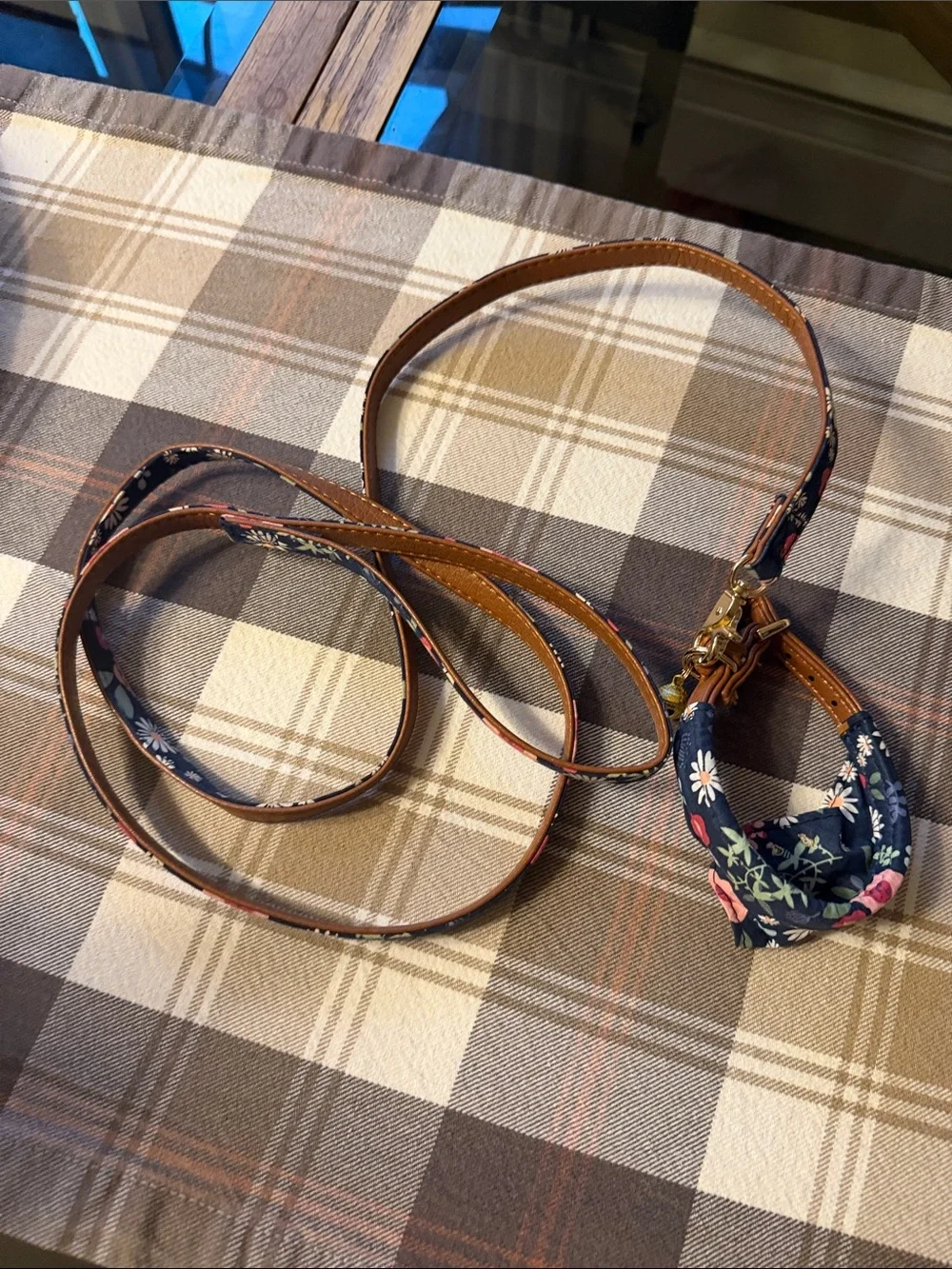 Floral Pattern Navy Dog Leash and Collar Set